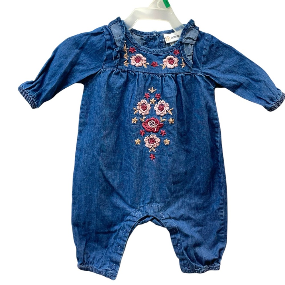 Daisy Fuentes denim one piece jumpsuit/romper baby girl sz 0-3mos